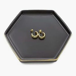 Hexagonal Ceramic Jewelry Tray - Small Rings & Earrings Dish - Key Tray (Black)